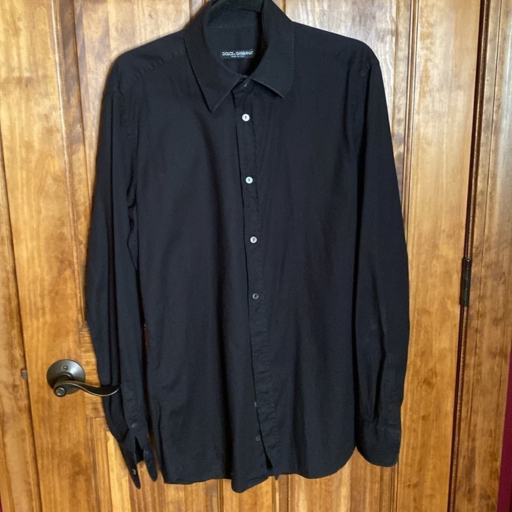 Dolce & Gabbana Black Cotton Button Down Dress or Casual Shirt Unisex 17 Neck - Picture 7 of 11